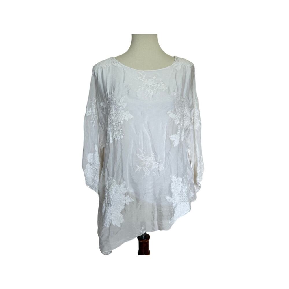 Tempo Paris Silk Flora Embroidered Tunic - White - Size Small